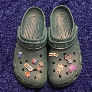 CROCS Green Loafers with Fun Charms